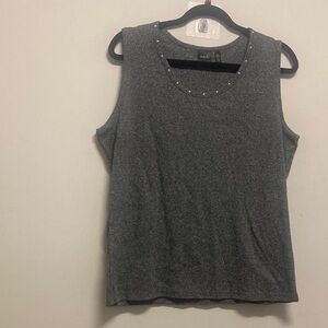 RAFAELLA/ Charcoal Tank Top with Studded Neckline